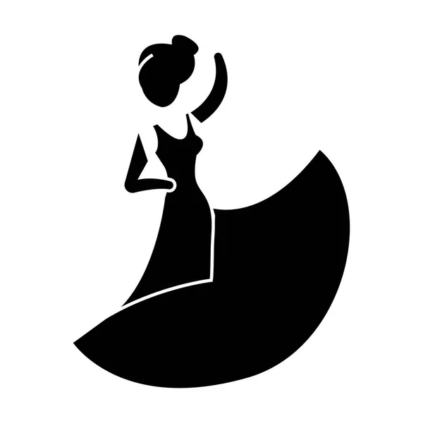 Flamenco tanečnice ikona, vektorové ilustrace, černé znamení na izolované pozadí — Stockový vektor