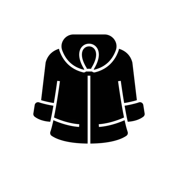 Ícone casaco de pele, ilustração vetorial, sinal preto no fundo isolado — Vetor de Stock