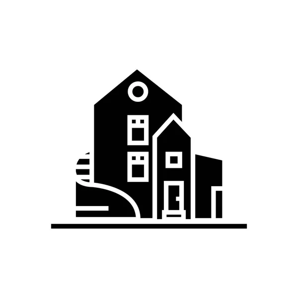 Casa - lujo - icono de la mansión separada, ilustración vectorial, signo negro sobre fondo aislado — Vector de stock