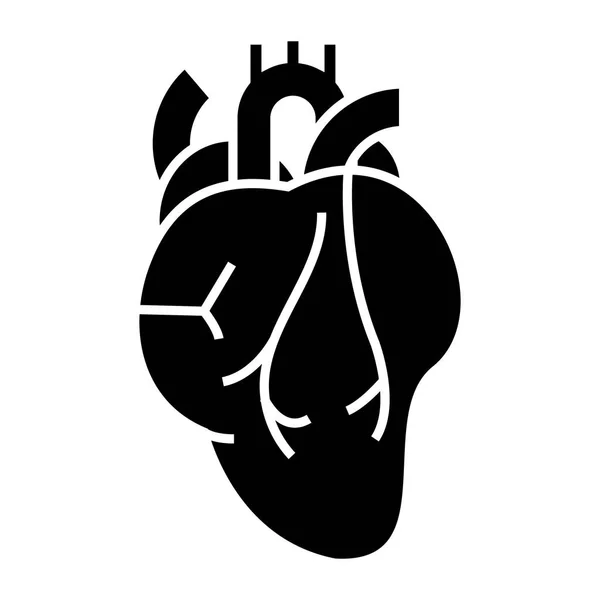 Ícone do coração humano, ilustração vetorial, sinal preto em fundo isolado —  Vetores de Stock