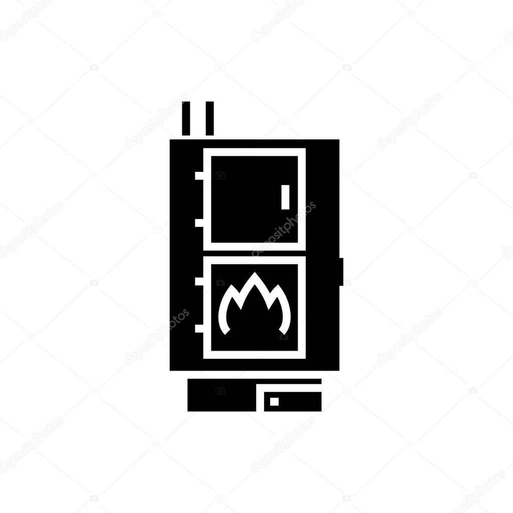 solid fuel boiler - pellet stove icon, vector illustration, black sign on isolated background