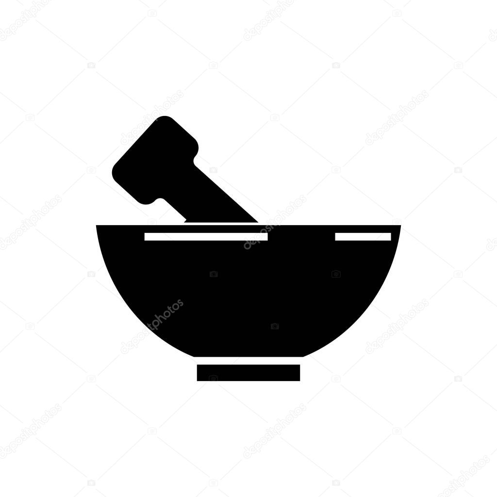mortar and pestle icon, vector illustration, black sign on isolated background