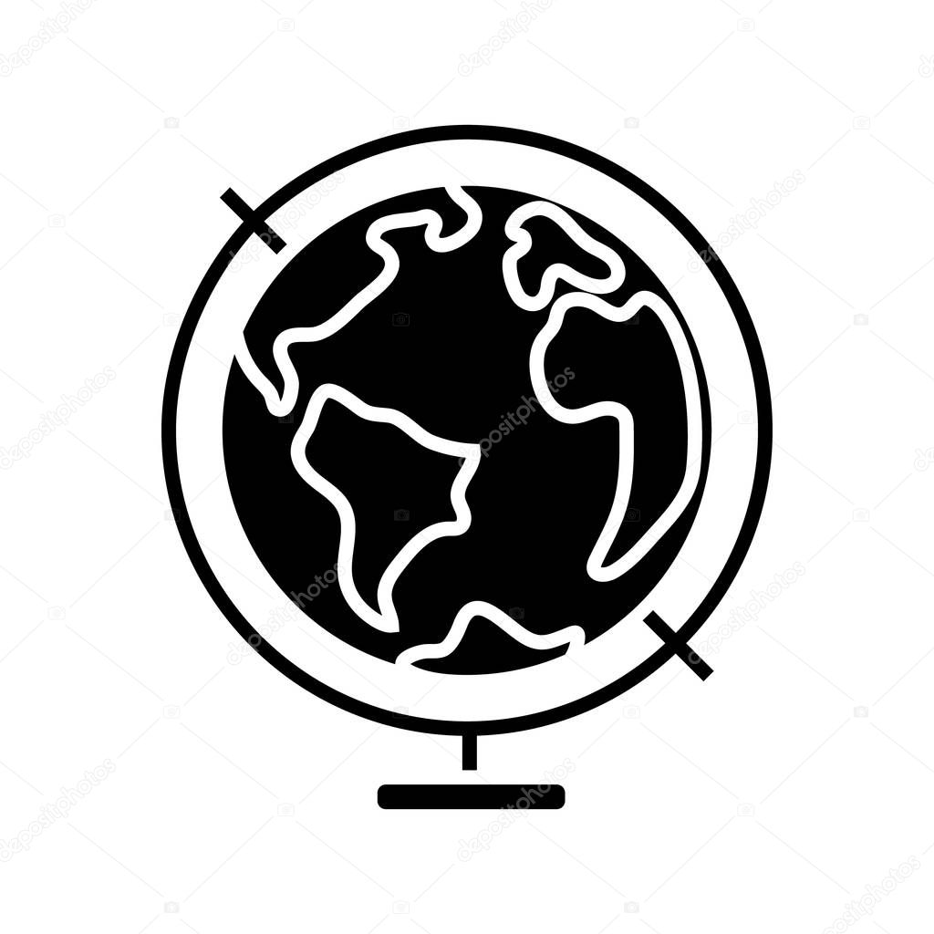 globus icon, vector illustration, black sign on isolated background