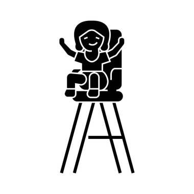 Çocuk koltuğu simgesinde evlat, illüstrasyon, siyah işareti izole arka plan üzerinde vektör