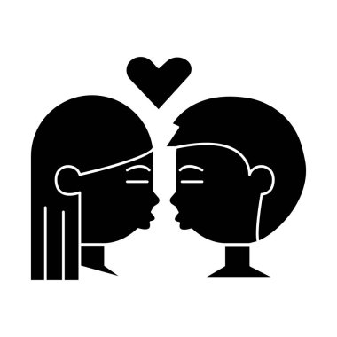 Çift aşk kutsal kişilerin resmi içinde öpüşme, illüstrasyon, siyah işareti izole arka plan üzerinde vektör