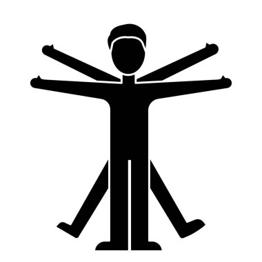 Vitruvius simgesi adamım, illüstrasyon, siyah işareti izole arka plan üzerinde vektör