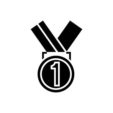 ilk simgesi yerleştir madalya, illüstrasyon, siyah işareti izole arka plan üzerinde vektör