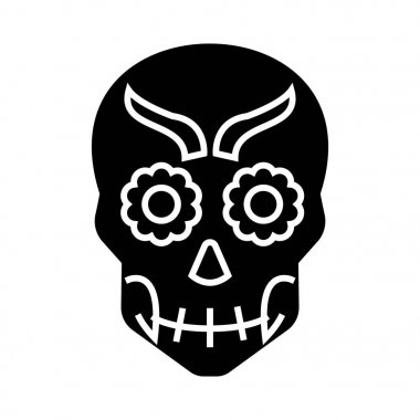 Meksika kafatası kutsal kişilerin resmi, vektör çizim, izole arka plan üzerinde siyah işareti