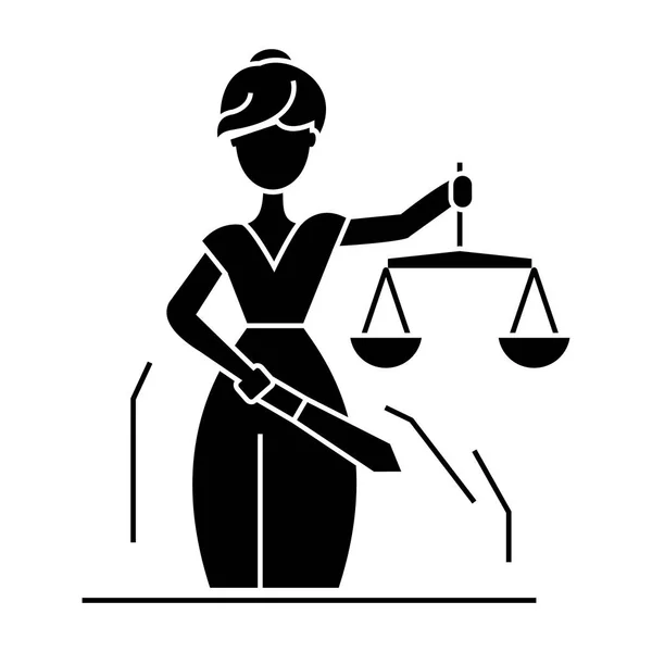 Statue de justice icône, illustration vectorielle, signe noir sur fond isolé — Image vectorielle