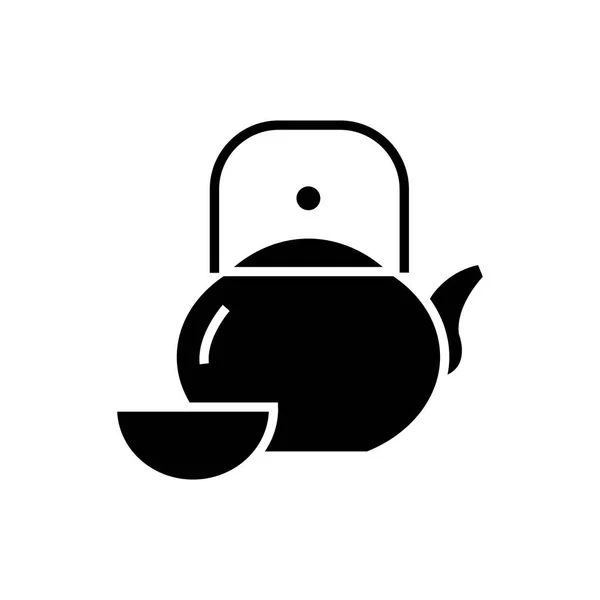 Waterkoker en cup - thee ceremonie pictogram, vector illustratie, zwarte teken op geïsoleerde achtergrond — Stockvector