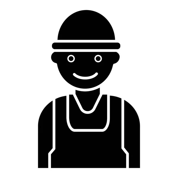 Трудовой человек - рабочий - иконка строителя, векторная иллюстрация, черный знак на изолированном фоне — стоковый вектор