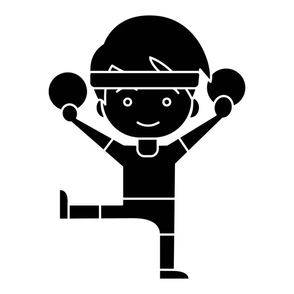 Aeróbic hombre - entrenamiento - gimnasia anillos icono, ilustración vectorial, signo negro sobre fondo aislado — Vector de stock