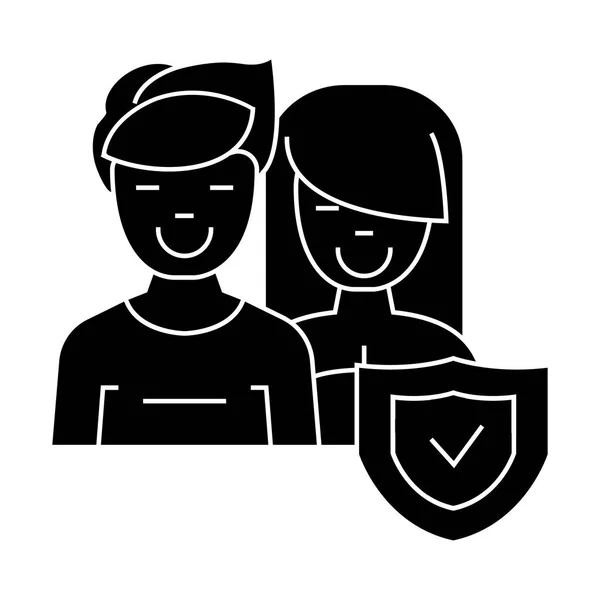 Muž a žena - přední - štít ikonu, vektorové ilustrace, černé znamení na izolované pozadí — Stockový vektor