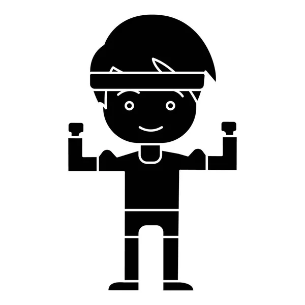 Hombre chico fuerte - manos arriba icono, ilustración vectorial, signo negro sobre fondo aislado — Vector de stock