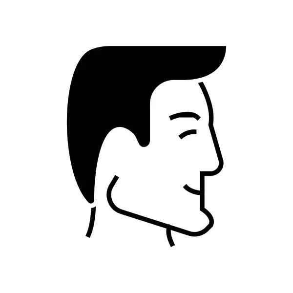 남자 머리-인간-좋은 사업가 프로필 아이콘, 고립 된 배경에 검은 그림 기호 벡터 — 스톡 벡터