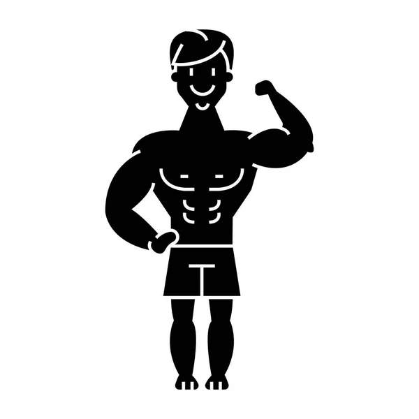 Человек сильный - культурист - иконка мышц, векторная иллюстрация, черный знак на изолированном фоне — стоковый вектор