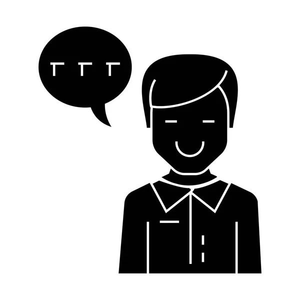 Man praten pictogram, vector illustratie, zwarte teken op geïsoleerde achtergrond — Stockvector