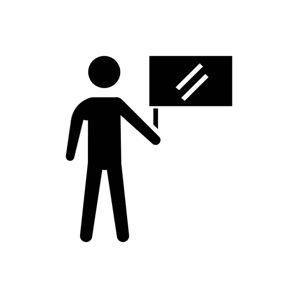 Человек с иконкой флага, векторная иллюстрация, черный знак на изолированном фоне — стоковый вектор