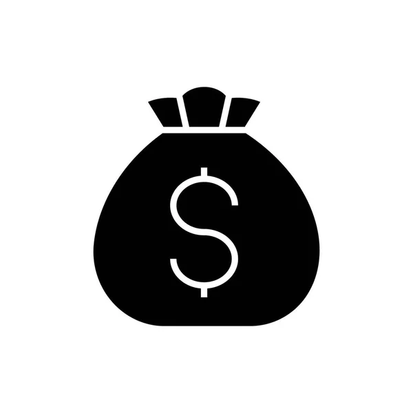 Icono de la bolsa de dinero, ilustración vectorial, signo negro sobre fondo aislado — Vector de stock