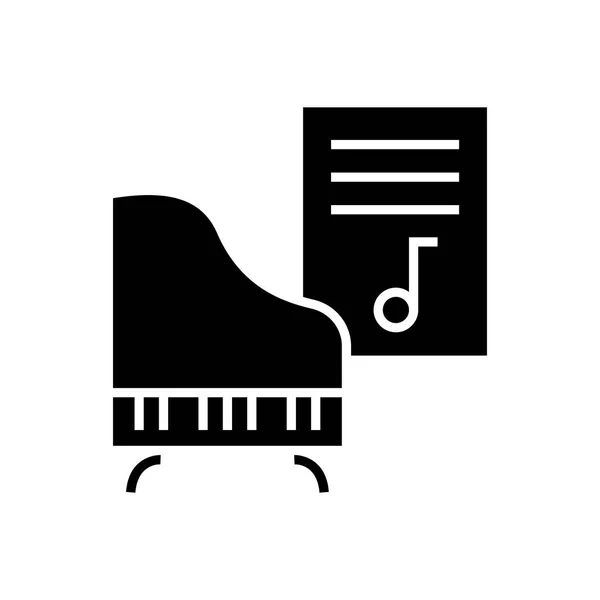Música - piano - ícone de notas de música, ilustração vetorial, sinal preto em fundo isolado — Vetor de Stock