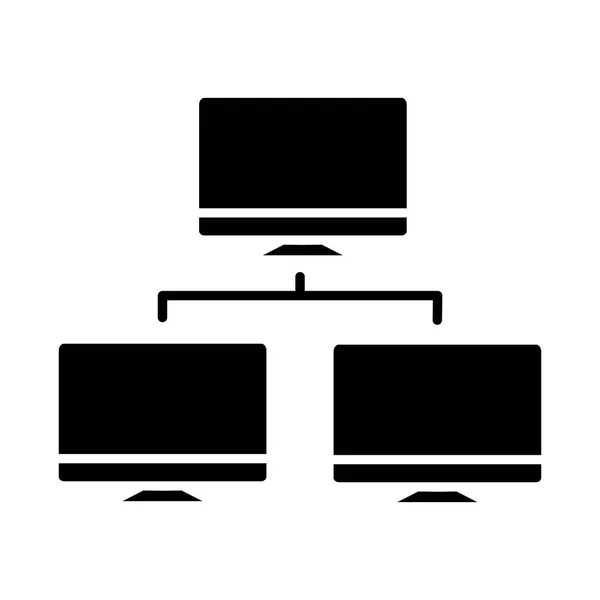 网络监视器图标，矢量图中，黑色标志上孤立的背景 — 图库矢量图片