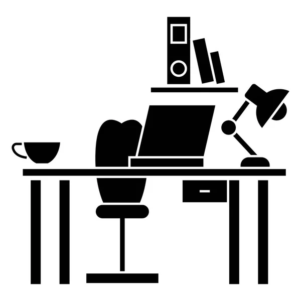 Office desk - home desk icon, vektorgrafische Darstellung, schwarzes Zeichen auf isoliertem Hintergrund — Stockvektor