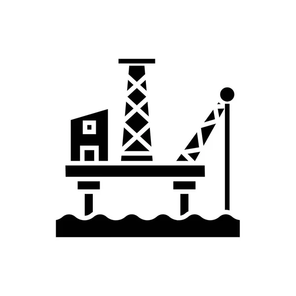 Icône de plate-forme pétrolière, illustration vectorielle, signe noir sur fond isolé — Image vectorielle