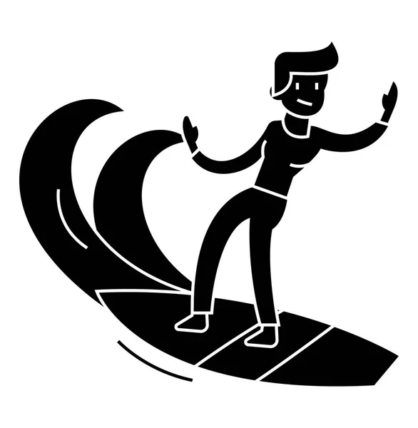 Man surfing icon, vector illustration, black sign on isolated background — Stock Vector