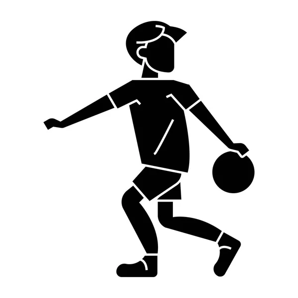 Баскетболіст з іконою м'яча, Векторні ілюстрації, чорний знак на ізольованому фоні — стоковий вектор