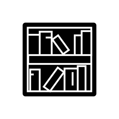 kitap raf simgesini, vektör çizim, izole arka plan üzerinde siyah işareti