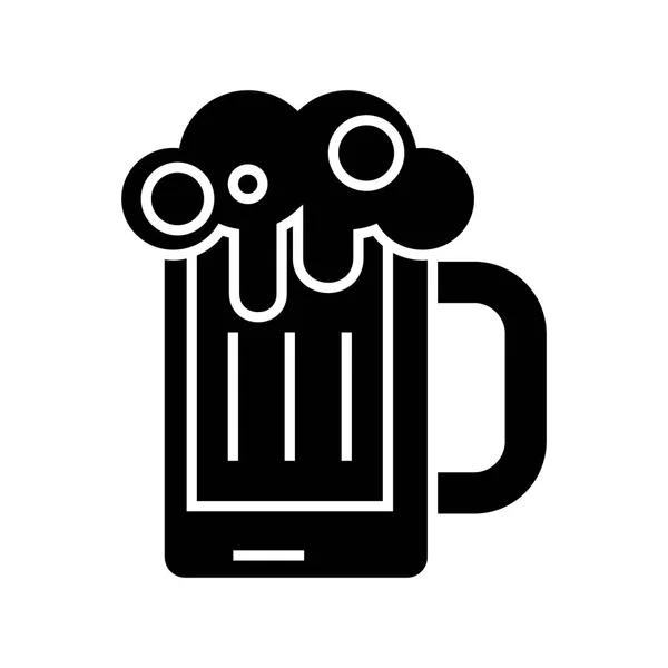 Icono de cristal de cerveza, ilustración vectorial, signo negro sobre fondo aislado — Vector de stock