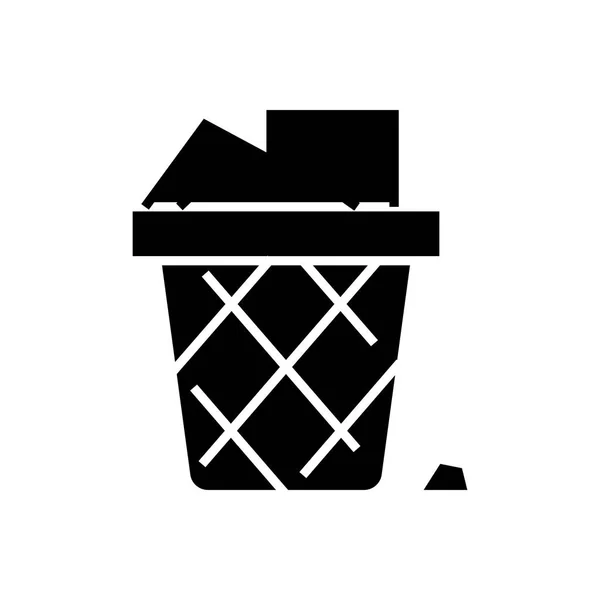 Bin 文件-办公室垃圾图标，矢量图中，黑色标志上孤立的背景 — 图库矢量图片