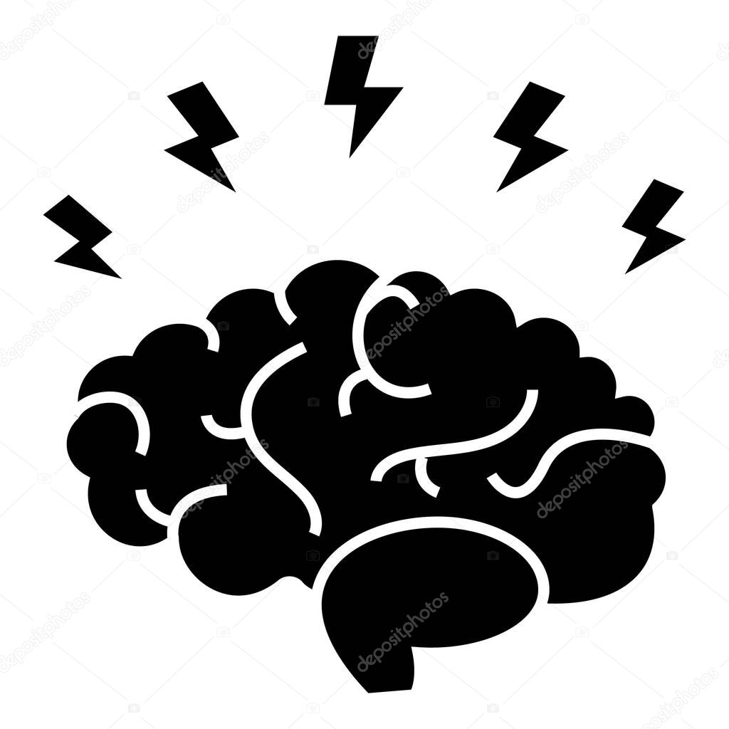 brainstorm - brain with flashes icon, vector illustration, black sign on isolated background