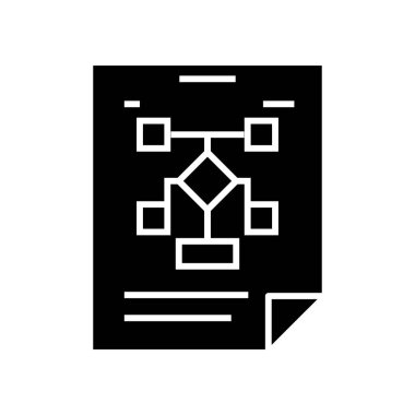 iş organizasyonu - akış şeması simgesi, illüstrasyon, siyah işareti izole arka plan üzerinde vektör