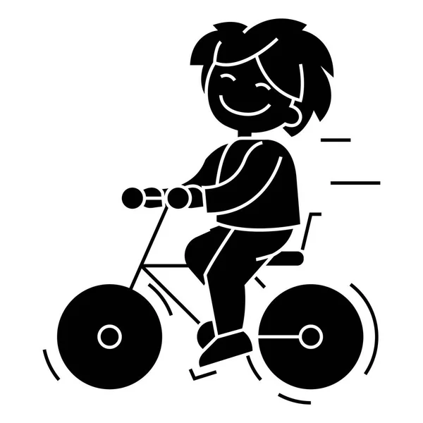 Bicicleta, niño montar icono, vector de ilustración, signo en el fondo aislado — Vector de stock