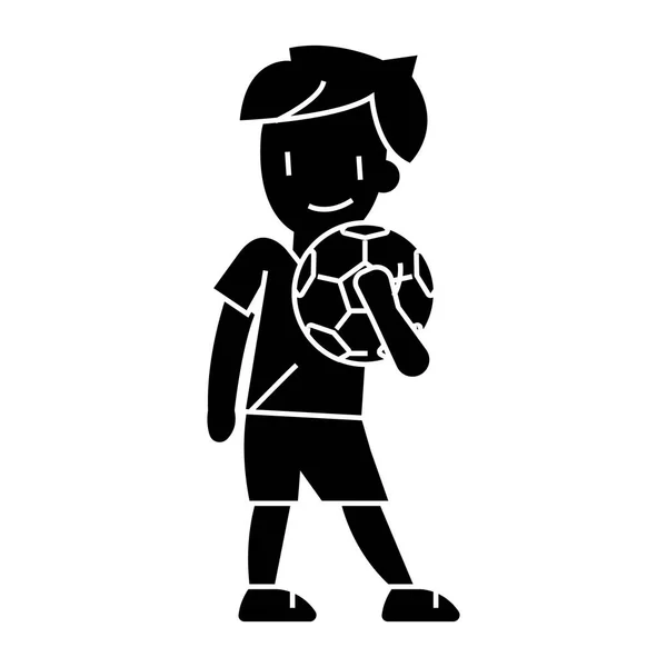 Niño con el icono de la bola, ilustración del vector, signo en el fondo aislado — Vector de stock