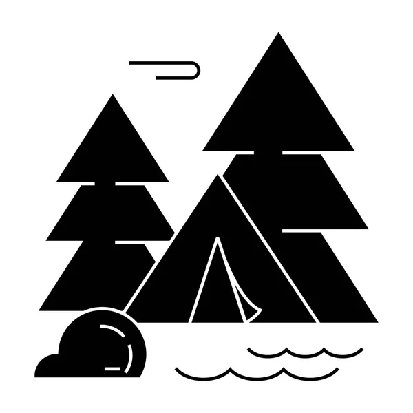 Camping stan lesní ikonu, vektorové ilustrace, podepsat na izolované pozadí — Stockový vektor