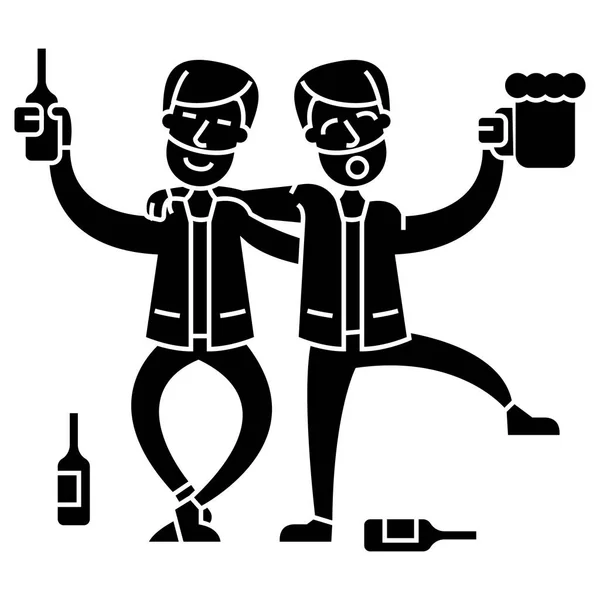 Pessoas bêbadas, dois homens bebendo ícone, ilustração vetorial, sinal no fundo isolado — Vetor de Stock