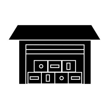 Lojistik ambar kutsal kişilerin resmi, vektör çizim, izole arka plan üzerinde oturum