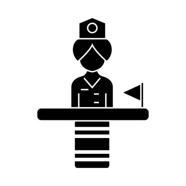 recepcionist kutsal kişilerin resmi, vektör çizim, izole arka plan üzerinde oturum