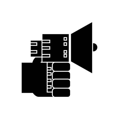 hoparlör simgesi ile el, illüstrasyon vektör, izole arka plan üzerinde oturum