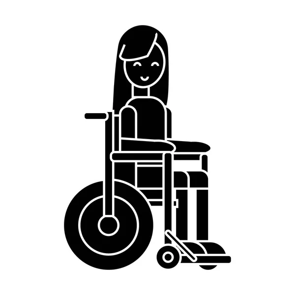 Fille handicapée en fauteuil roulant icône, illustration vectorielle, signe sur fond isolé — Image vectorielle