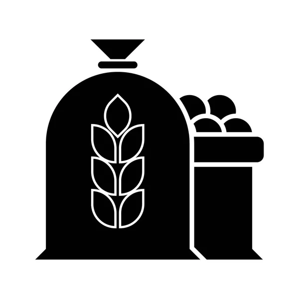 Récolte blé pomme sac icône, illustration vectorielle, signe sur fond isolé — Image vectorielle