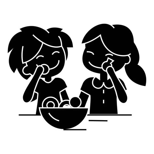 Niños comiendo icono de caramelo, ilustración vectorial, signo en el fondo aislado — Vector de stock