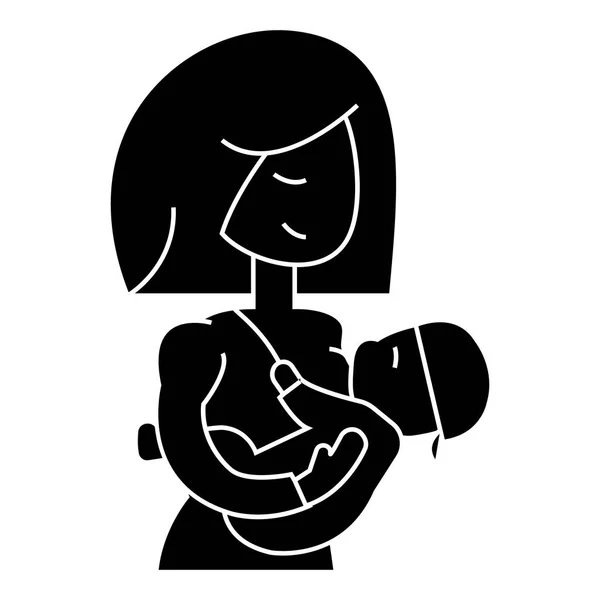 Moeder borstvoeding baby pictogram, vectorillustratie, ondertekenen op geïsoleerde achtergrond — Stockvector