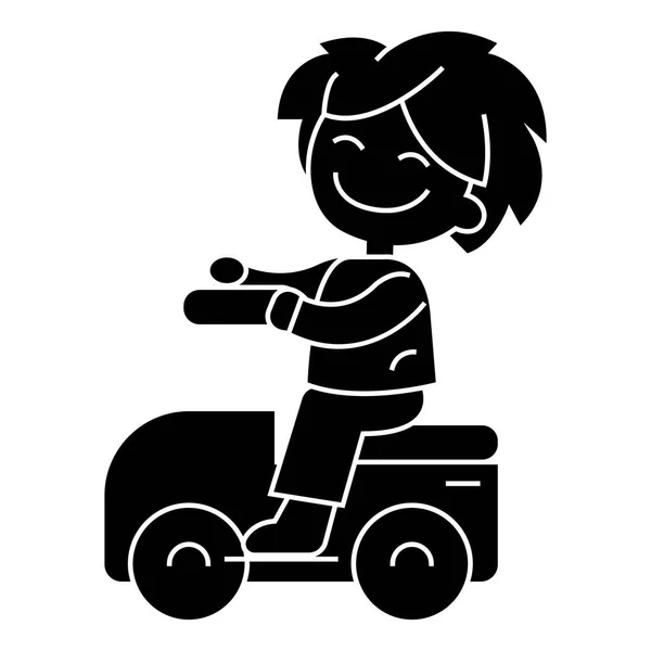 Junge spielt mit dem Auto, fährt auf Auto-Ikone, Vektor-Illustration, Schild auf isoliertem Hintergrund — Stockvektor