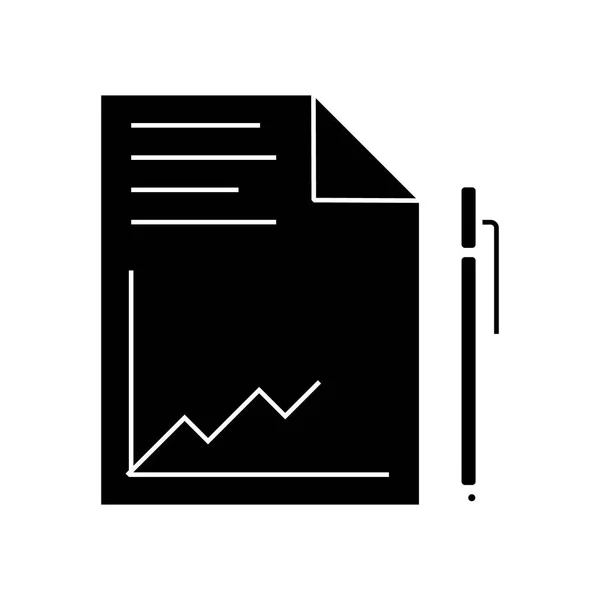 Dokument rapport med diagram och penna ikon, vektorillustration, logga på isolerade bakgrund — Stock vektor