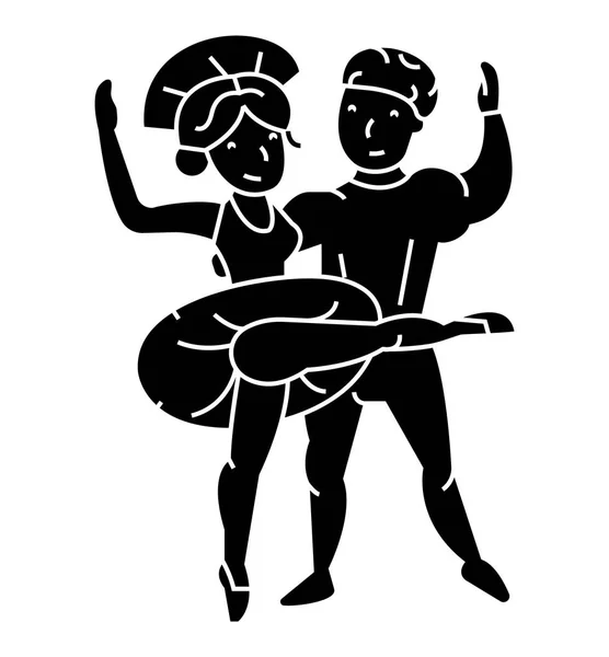 Pareja de ballet, hombre y mujer, icono de la danza, ilustración vectorial, signo sobre fondo aislado — Vector de stock