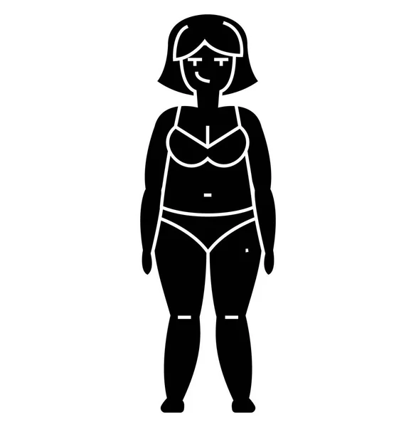 Mulher gorda, ícone da dieta, ilustração vetorial, sinal no fundo isolado — Vetor de Stock