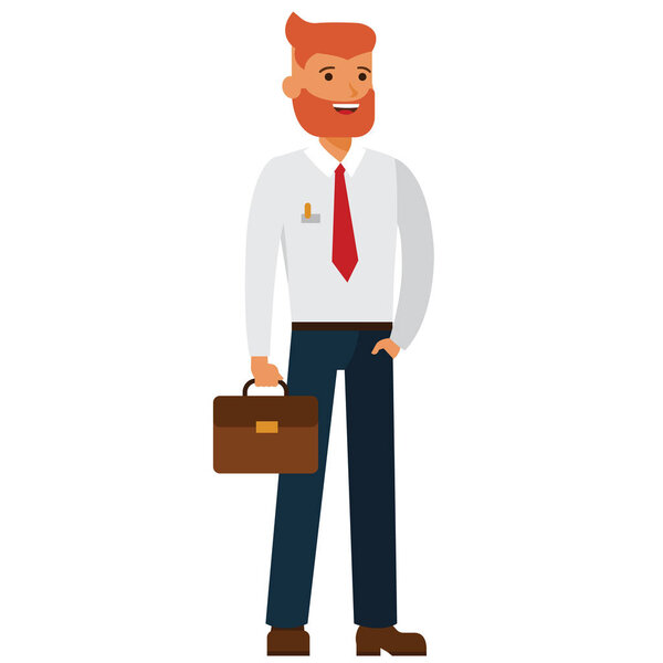 bearded businessman with case cartoon flat vector illustration concept on isolated white background